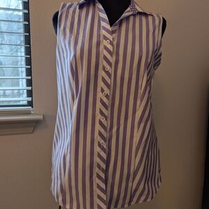 Talbots Purple and White Striped Button Down Shirt